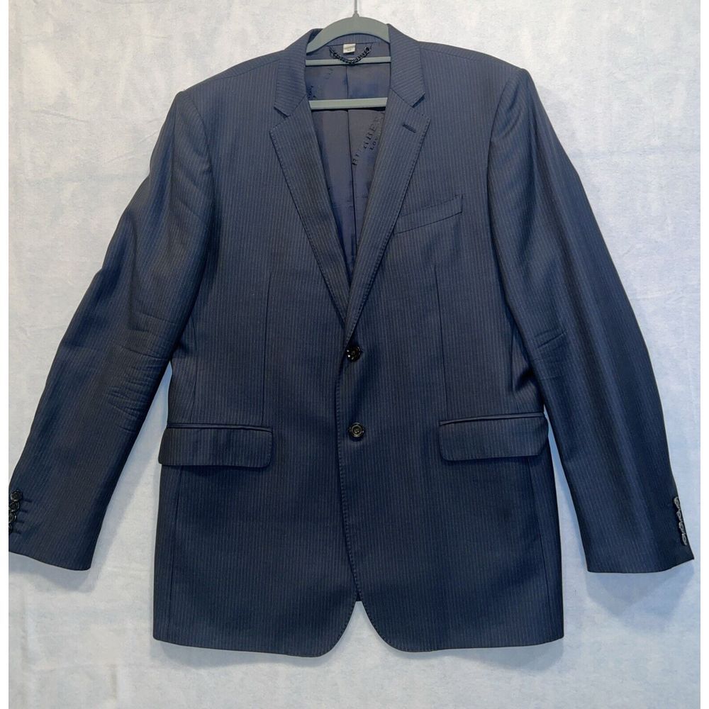 Burberry London Men's Suit Jacket 100% Wool Navy Pin Stripe 2 Button 56R